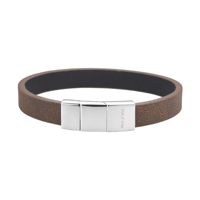 Son of Noa læderarmbånd i brun kalveskind med stållås 19–23 cm